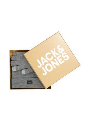 JACK & JONES Beanie & Handschuhe Geschenkbox JNR grau-meliert